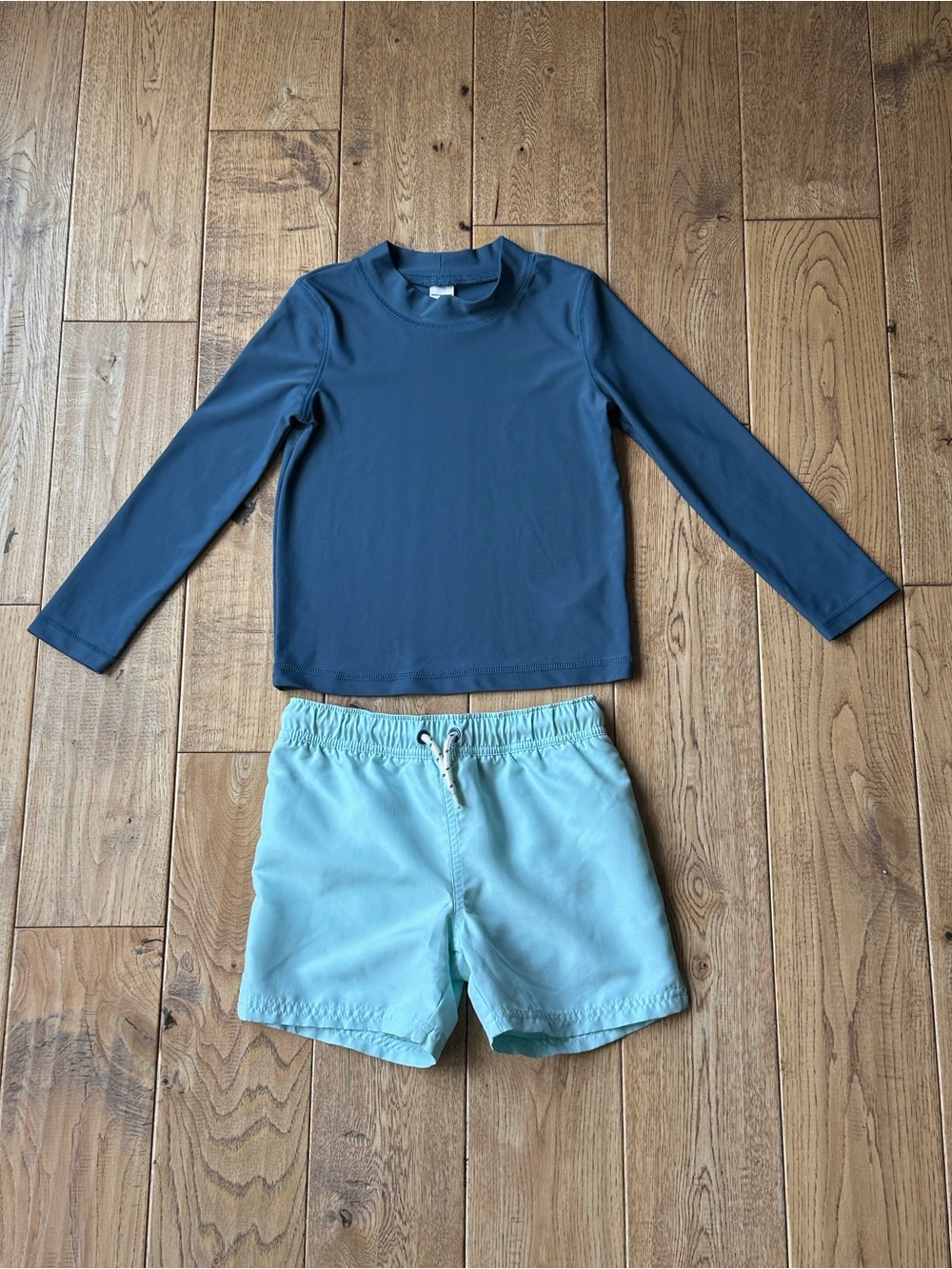 Little Planet Long Sleeve Swim Rashguard and Solid Swim Trunks size 5T
